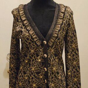 St. John Vintage Knit Black and Gold Metallic Evening Jacket. Size 4